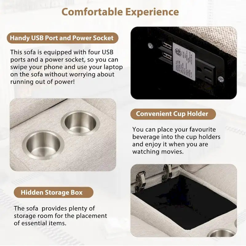 104 Power Recliner Corner Sectional Sofa Home Theater Reclining Sofa with Storage Box, Cup Holders, USB Ports and Power Socket