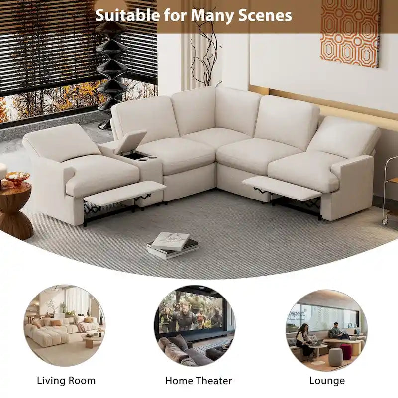104 Power Recliner Corner Sectional Sofa Home Theater Reclining Sofa with Storage Box, Cup Holders, USB Ports and Power Socket