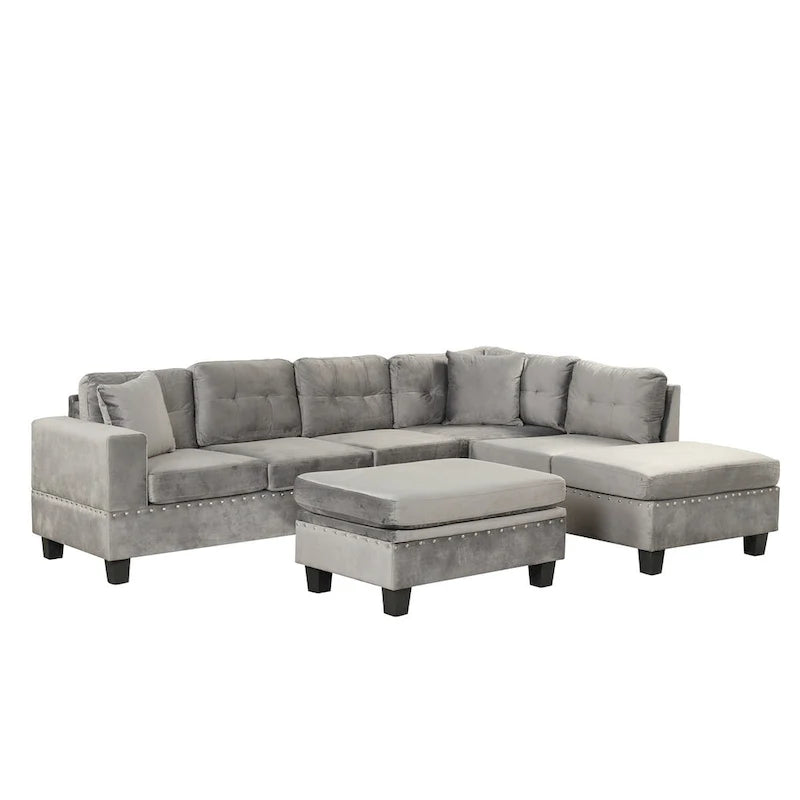 104.5-inch Modern L-shaped Sectional Sofa with Storage Ottoman and Reversible Chaise - 104.5W x 74.5D x 33.5H