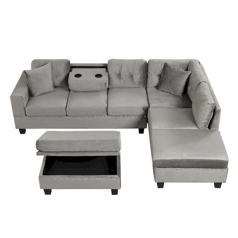 104.5-inch Modern L-shaped Sectional Sofa with Storage Ottoman and Reversible Chaise - 104.5W x 74.5D x 33.5H