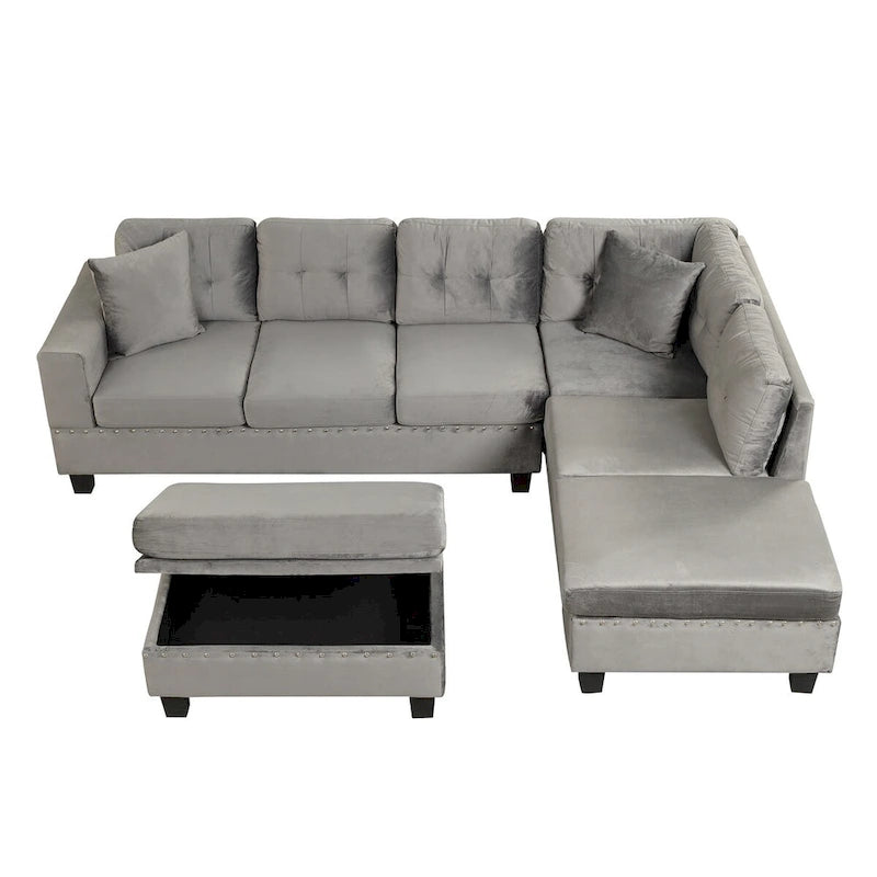 104.5-inch Modern L-shaped Sectional Sofa with Storage Ottoman and Reversible Chaise - 104.5W x 74.5D x 33.5H