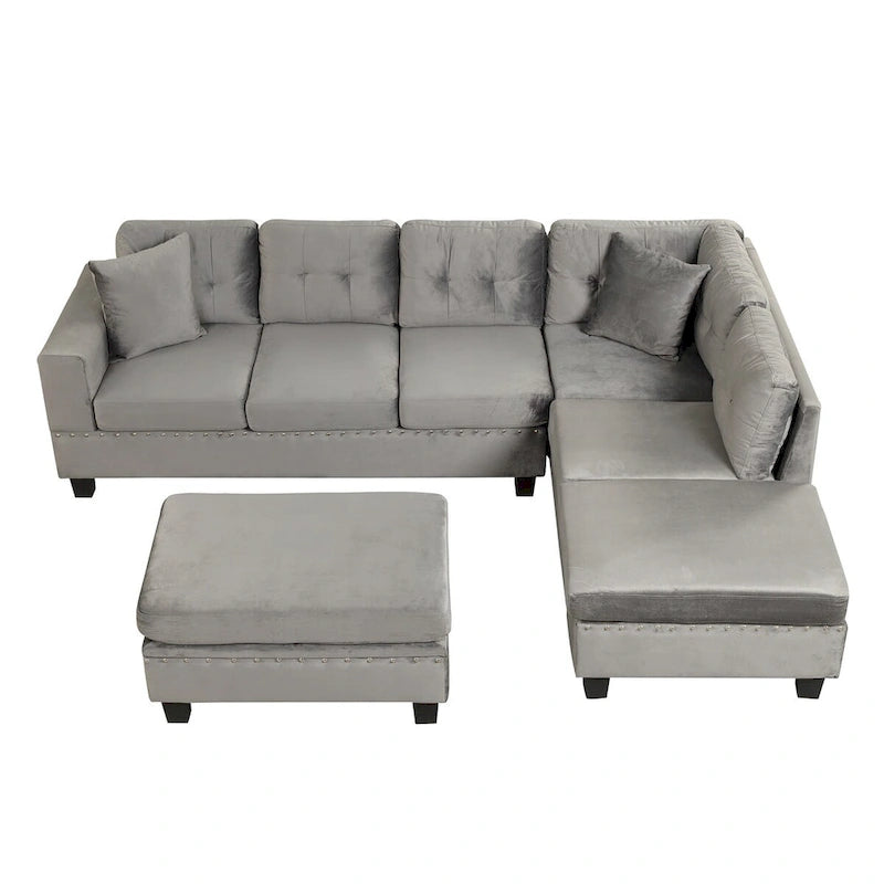 104.5-inch Modern L-shaped Sectional Sofa with Storage Ottoman and Reversible Chaise - 104.5W x 74.5D x 33.5H