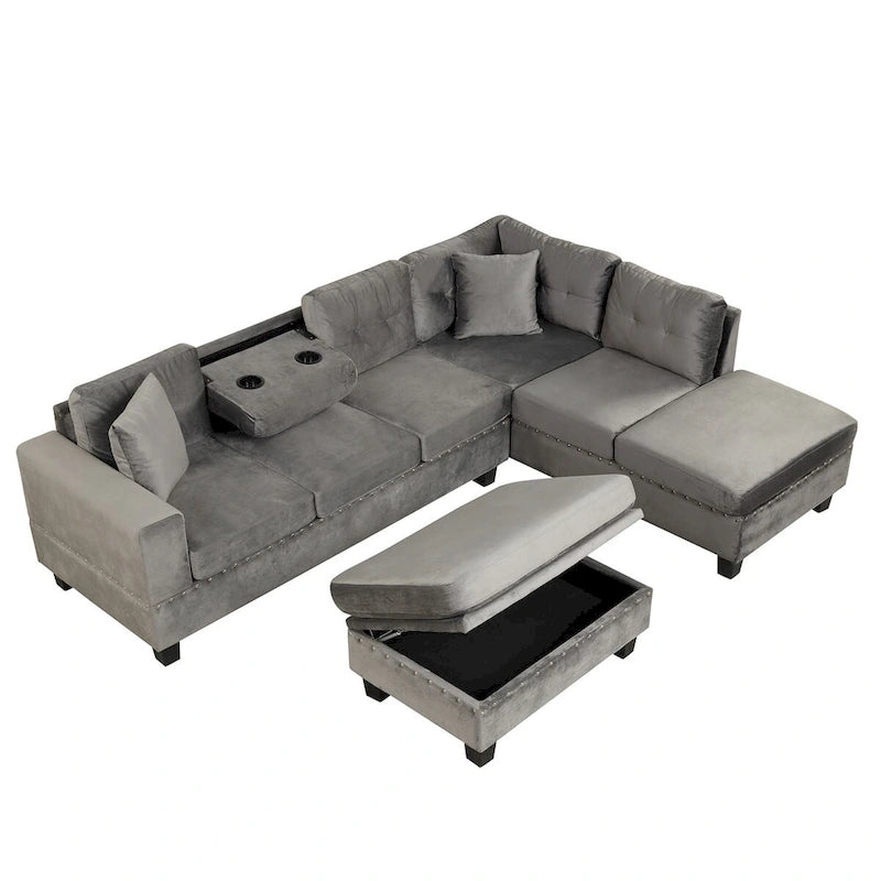 104.5-inch Modern L-shaped Sectional Sofa with Storage Ottoman and Reversible Chaise - 104.5W x 74.5D x 33.5H