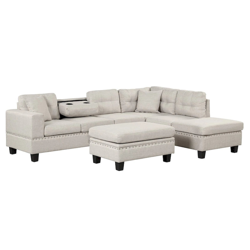 104.5-inch Modern L-shaped Sectional Sofa with Storage Ottoman and Reversible Chaise - 104.5W x 74.5D x 33.5H