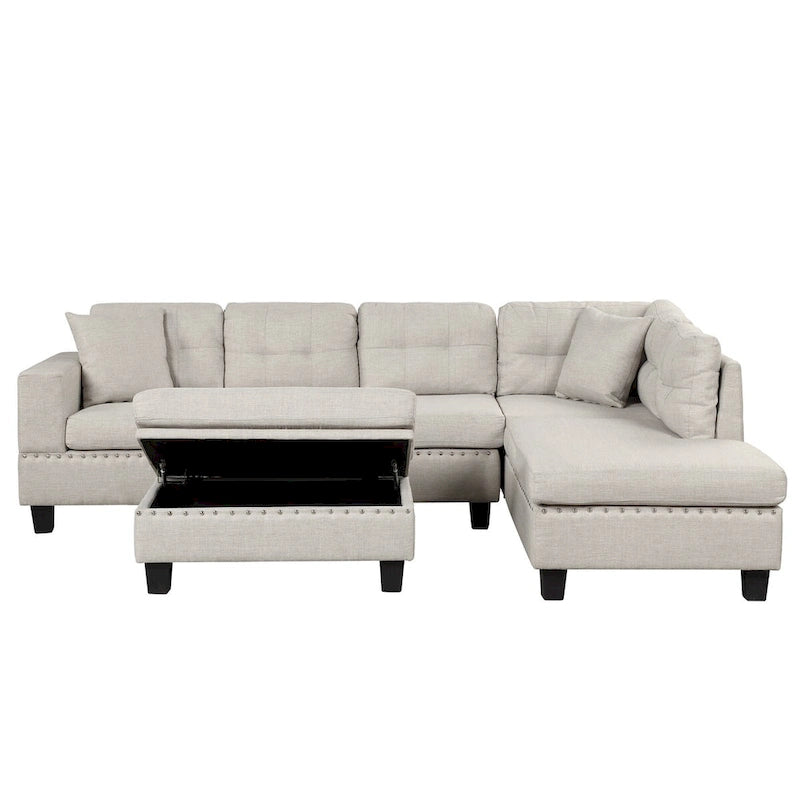104.5-inch Modern L-shaped Sectional Sofa with Storage Ottoman and Reversible Chaise - 104.5W x 74.5D x 33.5H