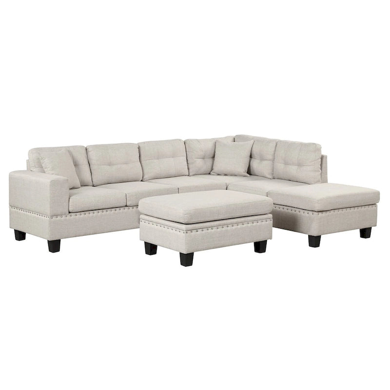 104.5-inch Modern L-shaped Sectional Sofa with Storage Ottoman and Reversible Chaise - 104.5W x 74.5D x 33.5H