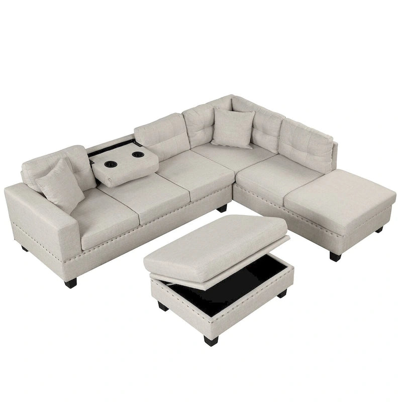 104.5-inch Modern L-shaped Sectional Sofa with Storage Ottoman and Reversible Chaise - 104.5W x 74.5D x 33.5H