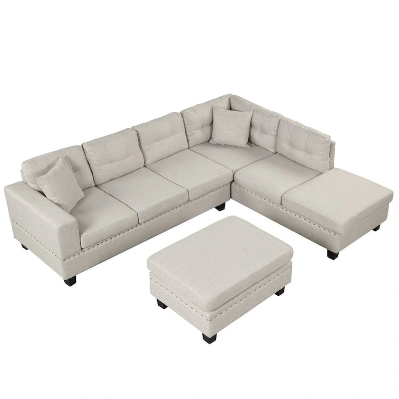 104.5-inch Modern L-shaped Sectional Sofa with Storage Ottoman and Reversible Chaise - 104.5W x 74.5D x 33.5H