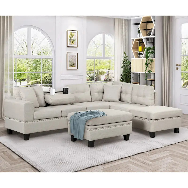 104.5-inch Modern L-shaped Sectional Sofa with Storage Ottoman and Reversible Chaise - 104.5W x 74.5D x 33.5H