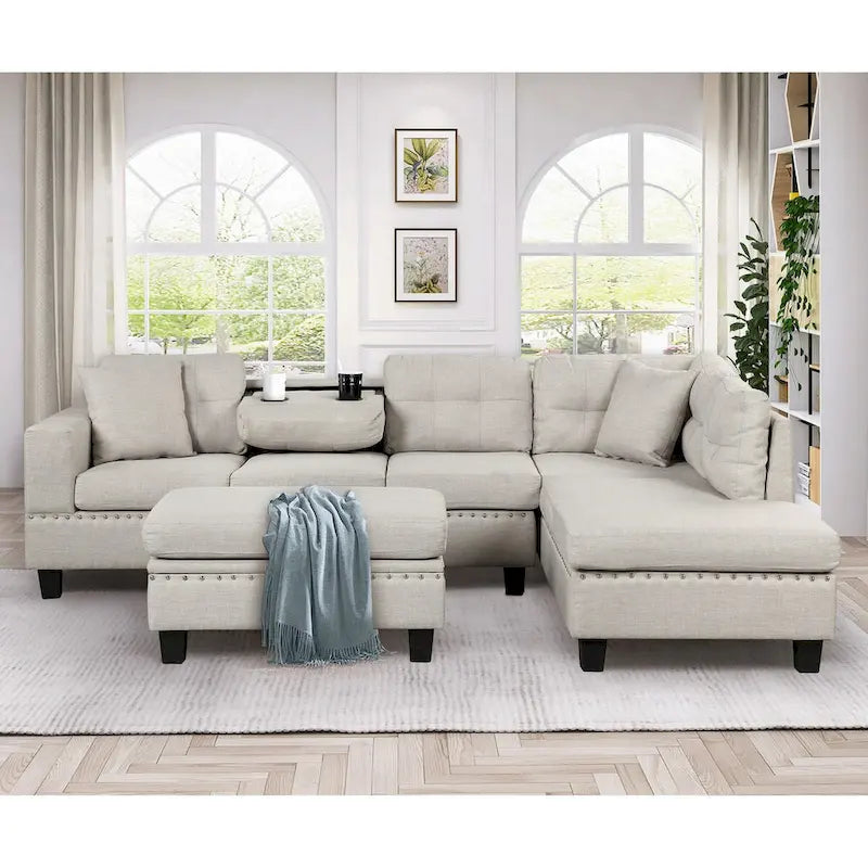 104.5-inch Modern L-shaped Sectional Sofa with Storage Ottoman and Reversible Chaise - 104.5W x 74.5D x 33.5H