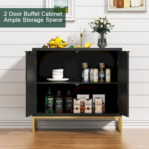 2-Door Rattan Buffet Sideboard – Black, Mid-Century Coastal Style