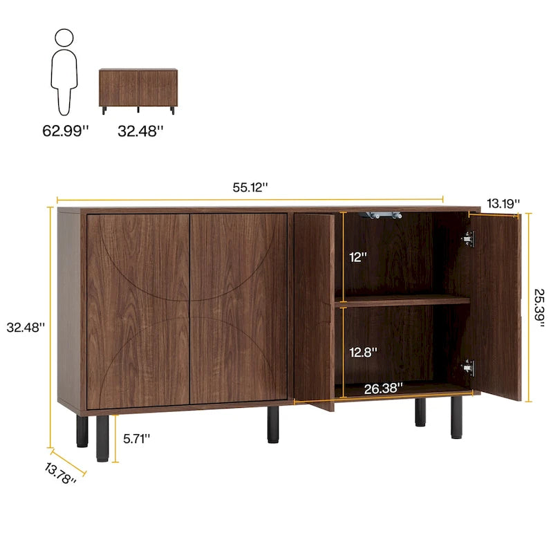 4-Door Sideboard Buffet Cabinet – Brown, Industrial Style