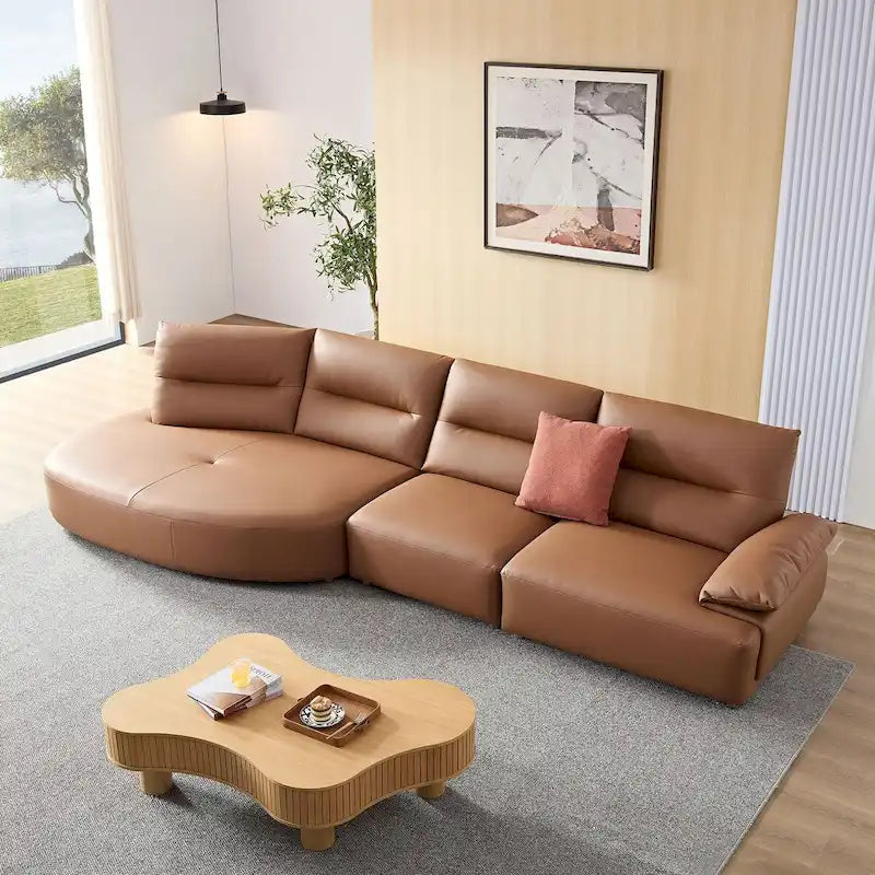 Leather Sectional Curved Shaped Sofa Couch for Living Room,Upholstered 4-Seat Sofa Set