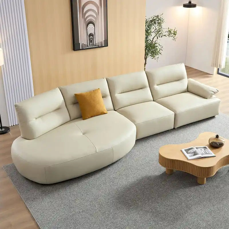Leather Sectional Curved Shaped Sofa Couch for Living Room,Upholstered 4-Seat Sofa Set