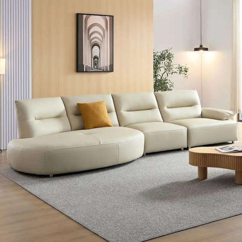 Leather Sectional Curved Shaped Sofa Couch for Living Room,Upholstered 4-Seat Sofa Set