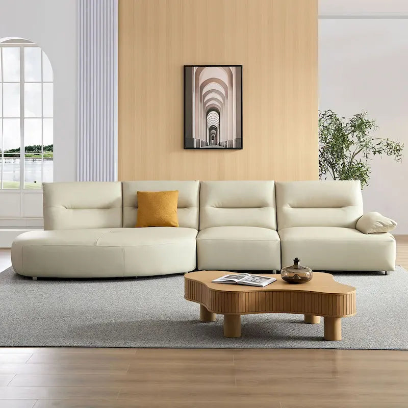 Leather Sectional Curved Shaped Sofa Couch for Living Room,Upholstered 4-Seat Sofa Set