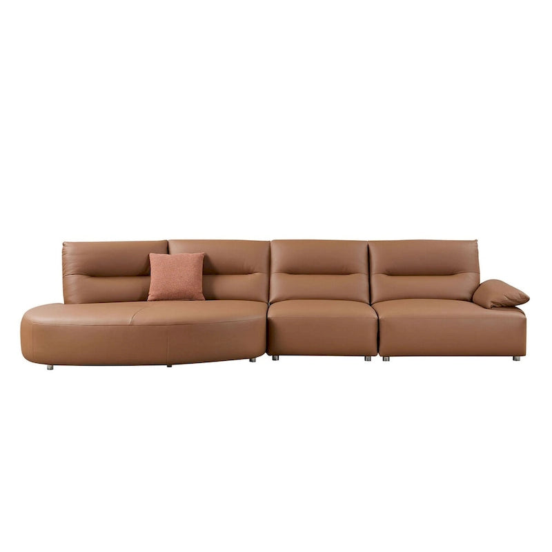 Leather Sectional Curved Shaped Sofa Couch for Living Room,Upholstered 4-Seat Sofa Set