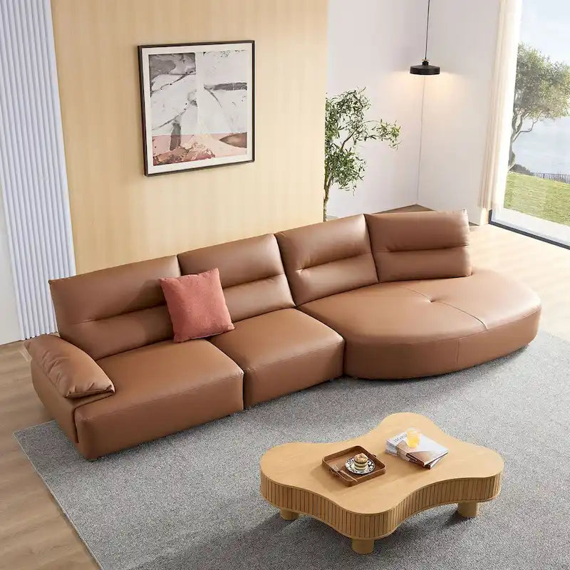 Leather Sectional Curved Shaped Sofa Couch for Living Room,Upholstered 4-Seat Sofa Set