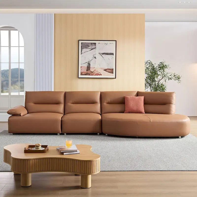 Leather Sectional Curved Shaped Sofa Couch for Living Room,Upholstered 4-Seat Sofa Set