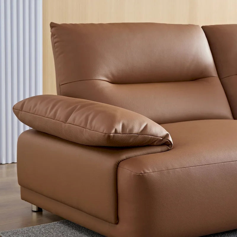 Leather Sectional Curved Shaped Sofa Couch for Living Room,Upholstered 4-Seat Sofa Set