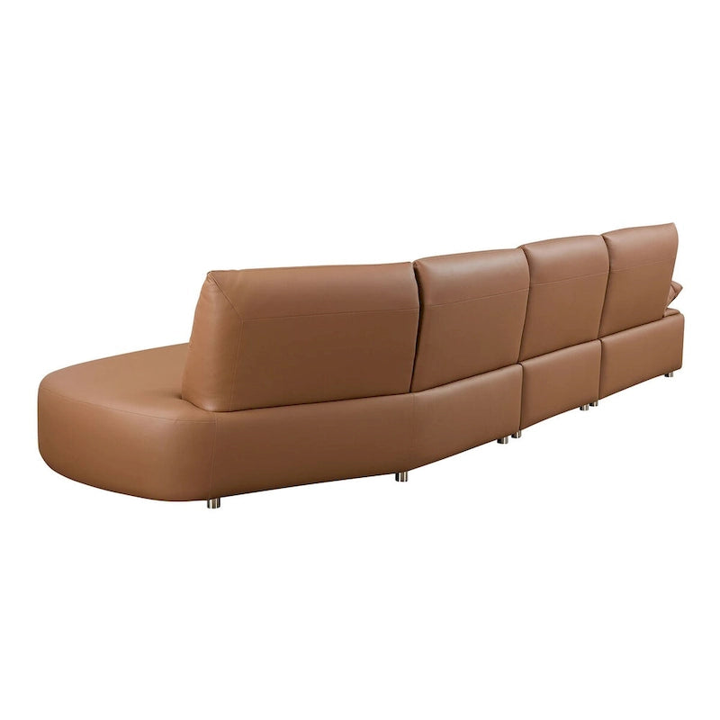 Leather Sectional Curved Shaped Sofa Couch for Living Room,Upholstered 4-Seat Sofa Set