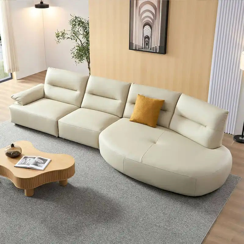 Leather Sectional Curved Shaped Sofa Couch for Living Room,Upholstered 4-Seat Sofa Set