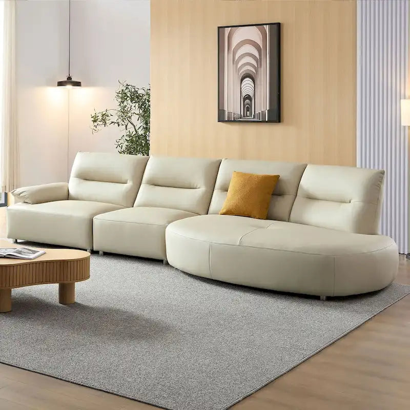 Leather Sectional Curved Shaped Sofa Couch for Living Room,Upholstered 4-Seat Sofa Set