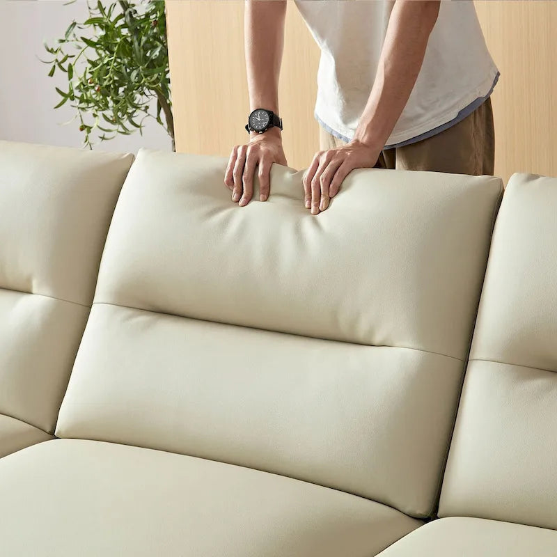 Leather Sectional Curved Shaped Sofa Couch for Living Room,Upholstered 4-Seat Sofa Set