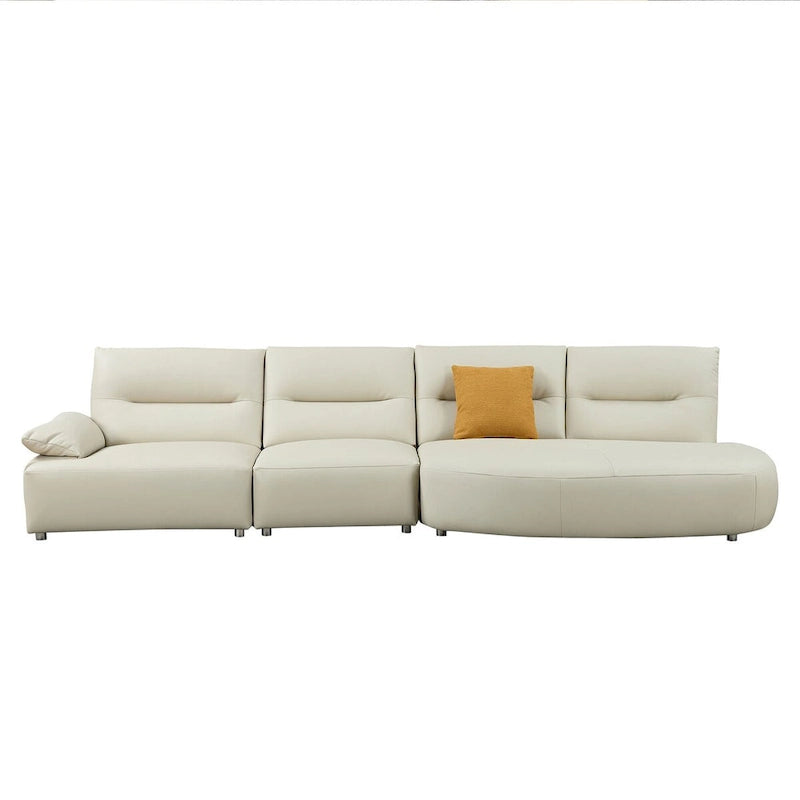 Leather Sectional Curved Shaped Sofa Couch for Living Room,Upholstered 4-Seat Sofa Set