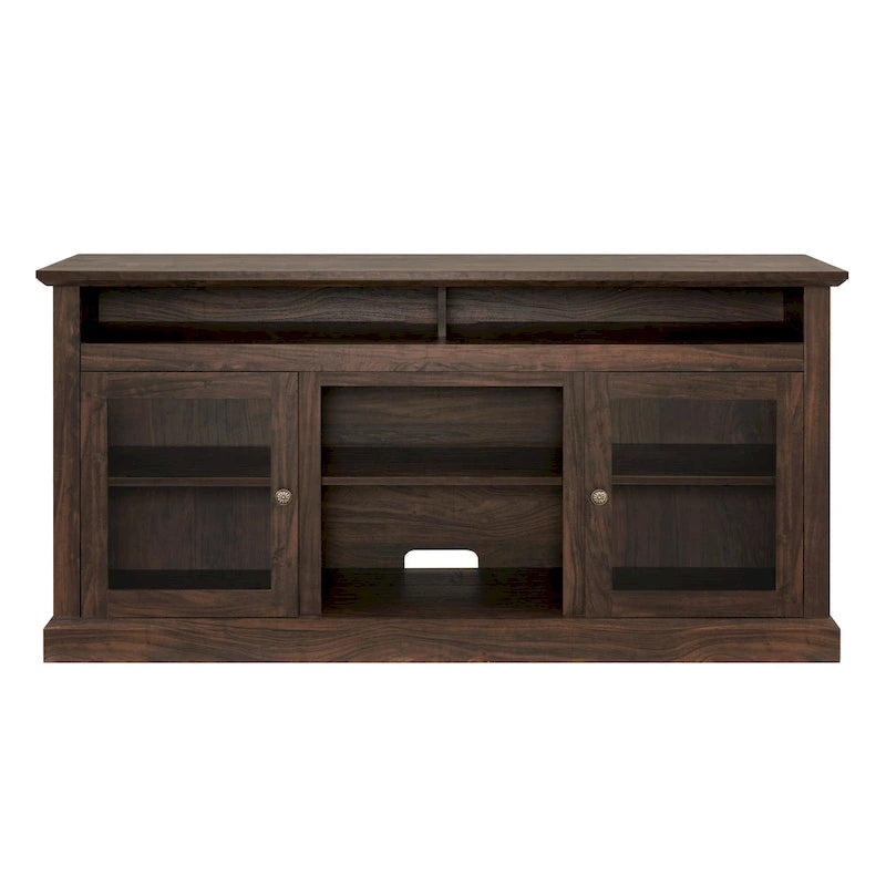 60" TV Stand with Cable Management & Open Shelf – Dark Walnut / Brown / Grey, Classic Style, for TVs up to 65"