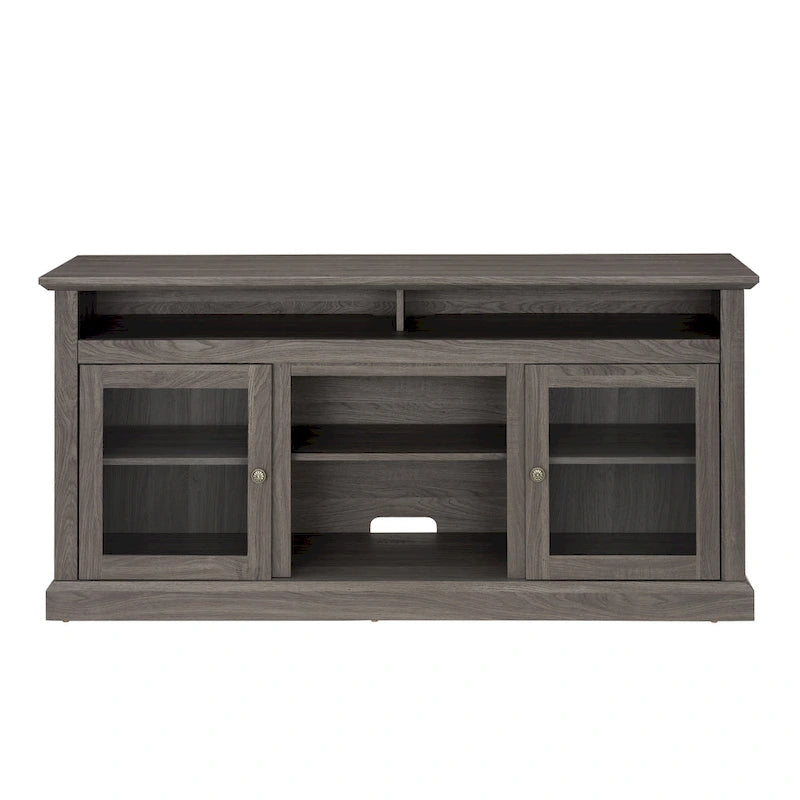 60" TV Stand with Cable Management & Open Shelf – Dark Walnut / Brown / Grey, Classic Style, for TVs up to 65"