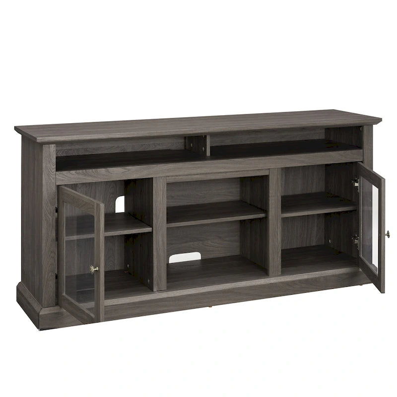 60" TV Stand with Cable Management & Open Shelf – Dark Walnut / Brown / Grey, Classic Style, for TVs up to 65"