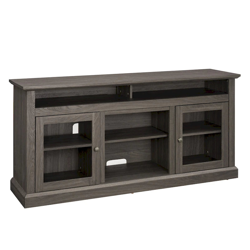 60" TV Stand with Cable Management & Open Shelf – Dark Walnut / Brown / Grey, Classic Style, for TVs up to 65"