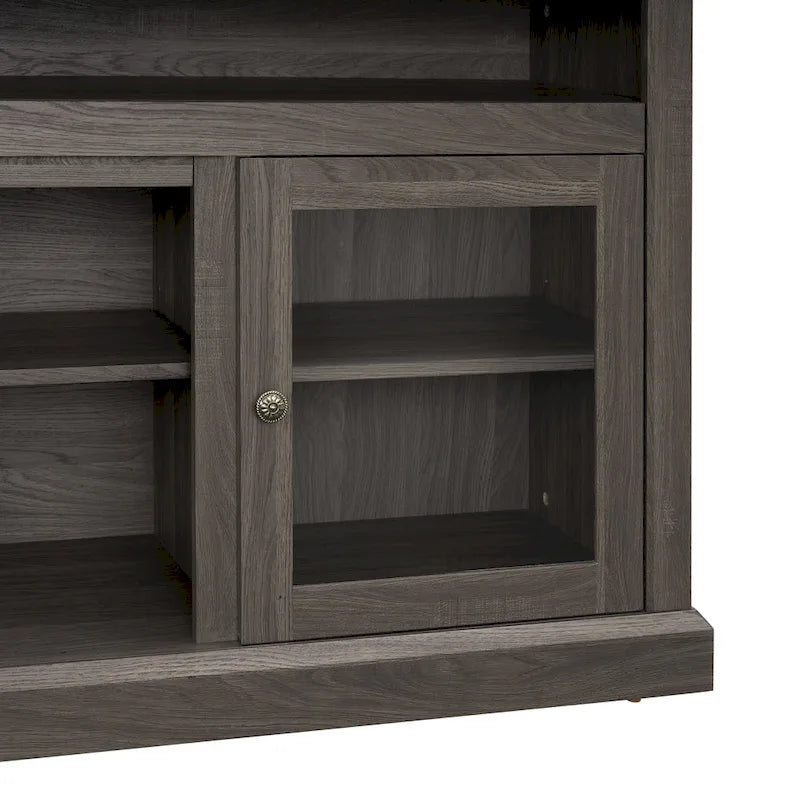 60" TV Stand with Cable Management & Open Shelf – Dark Walnut / Brown / Grey, Classic Style, for TVs up to 65"