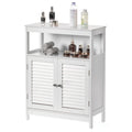 Freestanding Bathroom Storage Cabinet with Shutter Doors & Open Shelves – White Wood Finish, Modern Style
