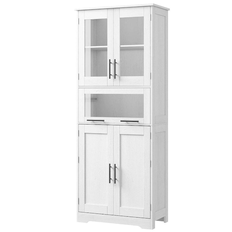Tall Storage Cabinet with Glass Doors – White, Modern Style