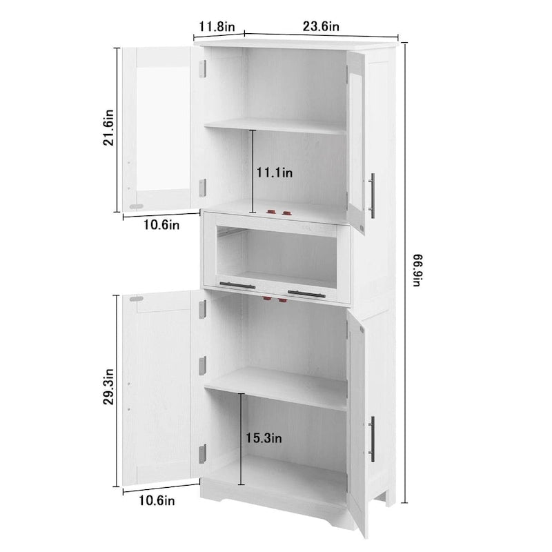 Tall Storage Cabinet with Glass Doors – White, Modern Style