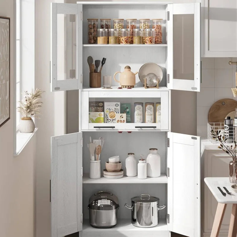 Tall Storage Cabinet with Glass Doors – White, Modern Style