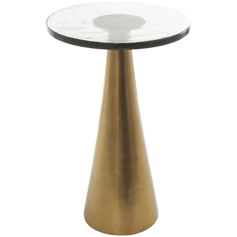 Geometric Cone Aluminum Side Table with Textured Glass Top – Black / Gold, Modern Style