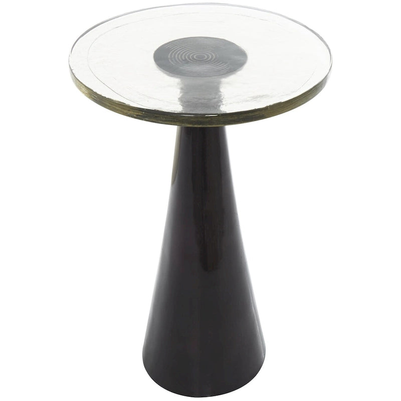 Geometric Cone Aluminum Side Table with Textured Glass Top – Black / Gold, Modern Style