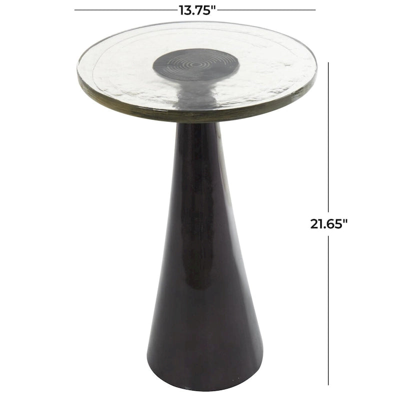 Geometric Cone Aluminum Side Table with Textured Glass Top – Black / Gold, Modern Style