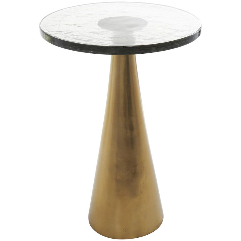 Geometric Cone Aluminum Side Table with Textured Glass Top – Black / Gold, Modern Style