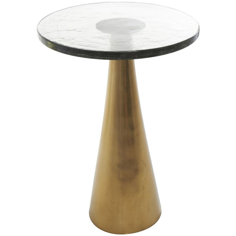 Geometric Cone Aluminum Side Table with Textured Glass Top – Black / Gold, Modern Style