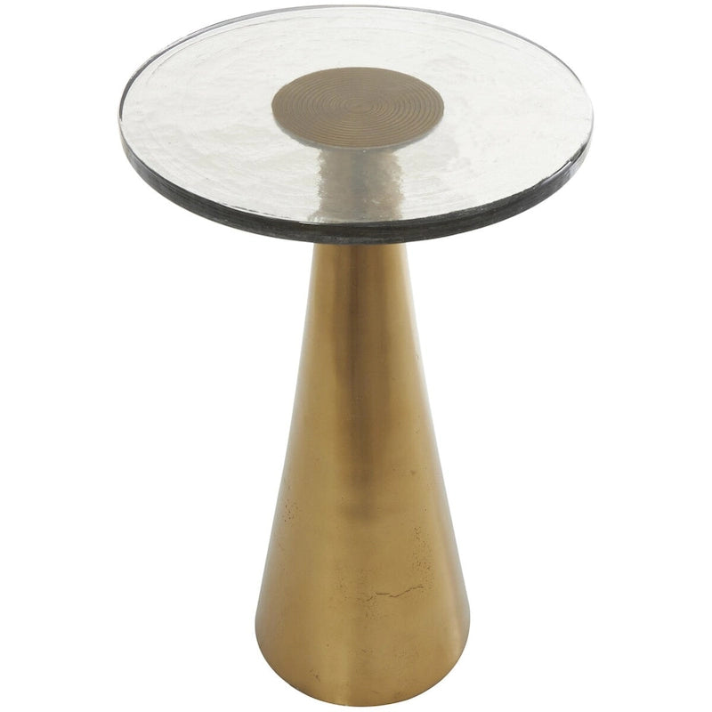 Geometric Cone Aluminum Side Table with Textured Glass Top – Black / Gold, Modern Style