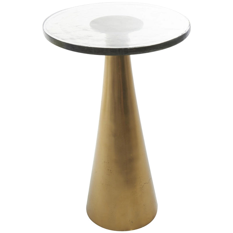 Geometric Cone Aluminum Side Table with Textured Glass Top – Black / Gold, Modern Style