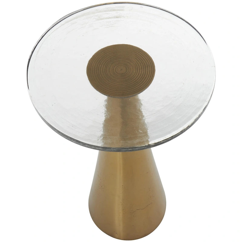 Geometric Cone Aluminum Side Table with Textured Glass Top – Black / Gold, Modern Style