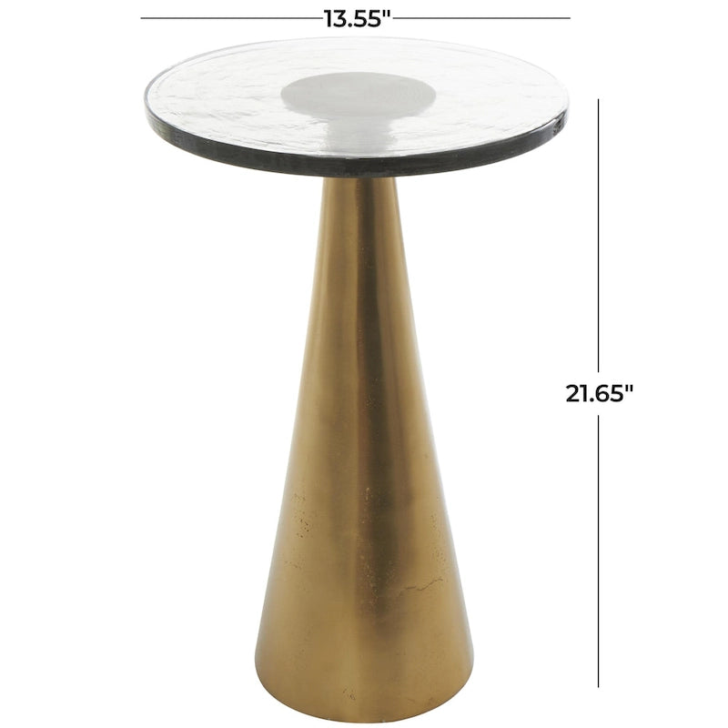 Geometric Cone Aluminum Side Table with Textured Glass Top – Black / Gold, Modern Style