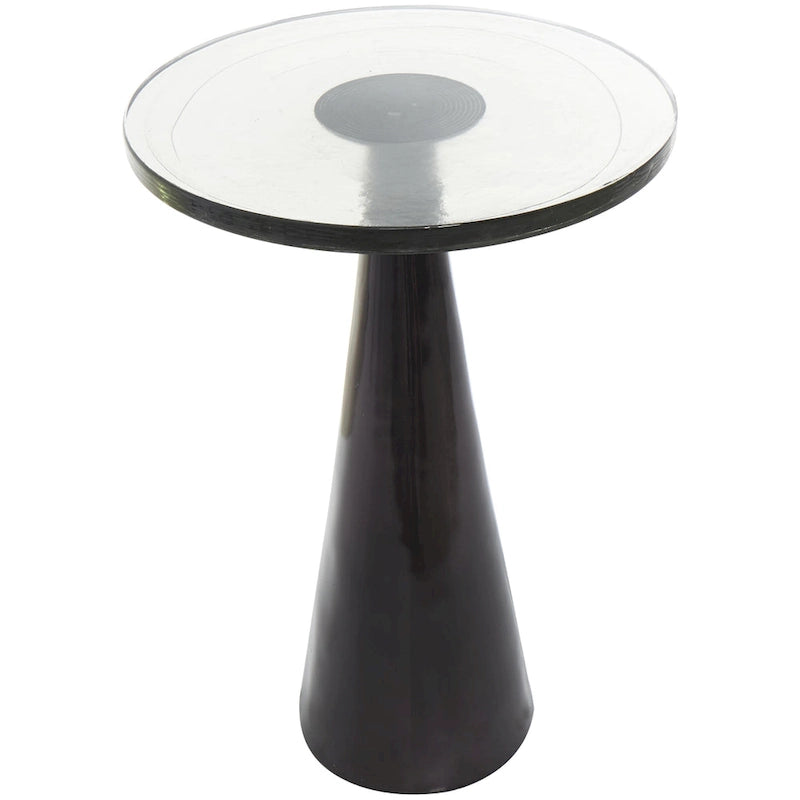 Geometric Cone Aluminum Side Table with Textured Glass Top – Black / Gold, Modern Style